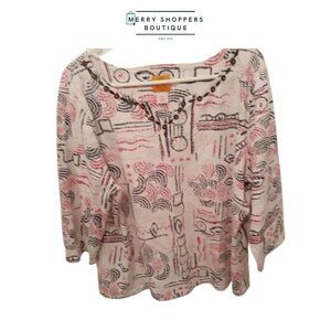 Ruby Rd. White and Pink Abstract Blouse